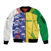 Custom Brazil and Japan Football 2026 Sleeve Zip Bomber Jacket Selecao Samurai Blue Together