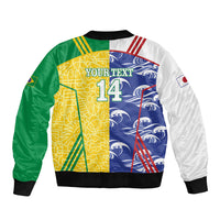 Custom Brazil and Japan Football 2026 Sleeve Zip Bomber Jacket Selecao Samurai Blue Together
