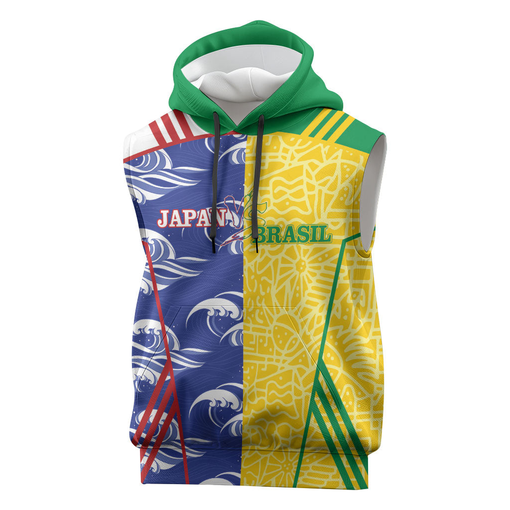 Custom Brazil and Japan Football 2026 Sleeveless Hoodie Selecao Samurai Blue Together