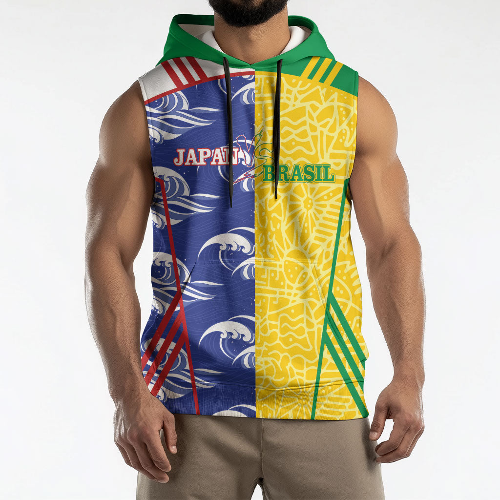 Custom Brazil and Japan Football 2026 Sleeveless Hoodie Selecao Samurai Blue Together