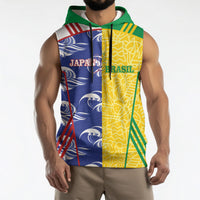 Custom Brazil and Japan Football 2026 Sleeveless Hoodie Selecao Samurai Blue Together