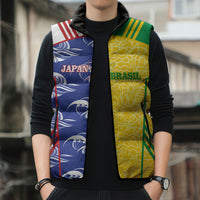 Custom Brazil and Japan Football 2026 Sleeveless Puffer Jacket Selecao Samurai Blue Together