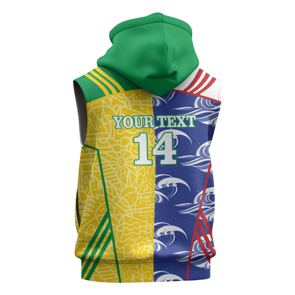 Custom Brazil and Japan Football 2026 Sleeveless Zip Hoodie Selecao Samurai Blue Together