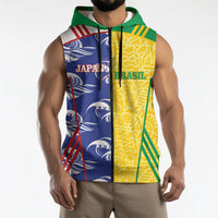 Custom Brazil and Japan Football 2026 Sleeveless Zip Hoodie Selecao Samurai Blue Together