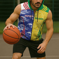 Custom Brazil and Japan Football 2026 Sleeveless Zip Hoodie Selecao Samurai Blue Together