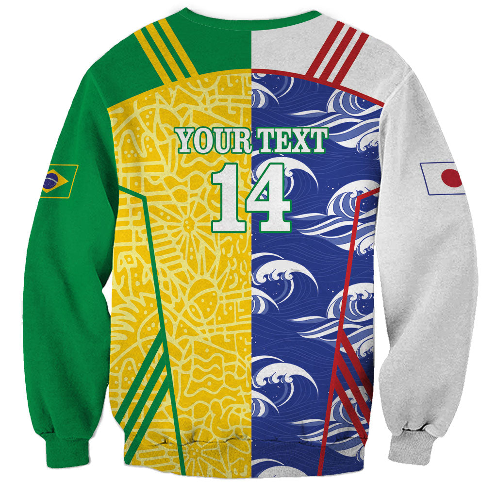 Custom Brazil and Japan Football 2026 Sweatshirt Selecao Samurai Blue Together