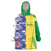 Custom Brazil and Japan Football 2026 Wearable Blanket Hoodie Selecao Samurai Blue Together
