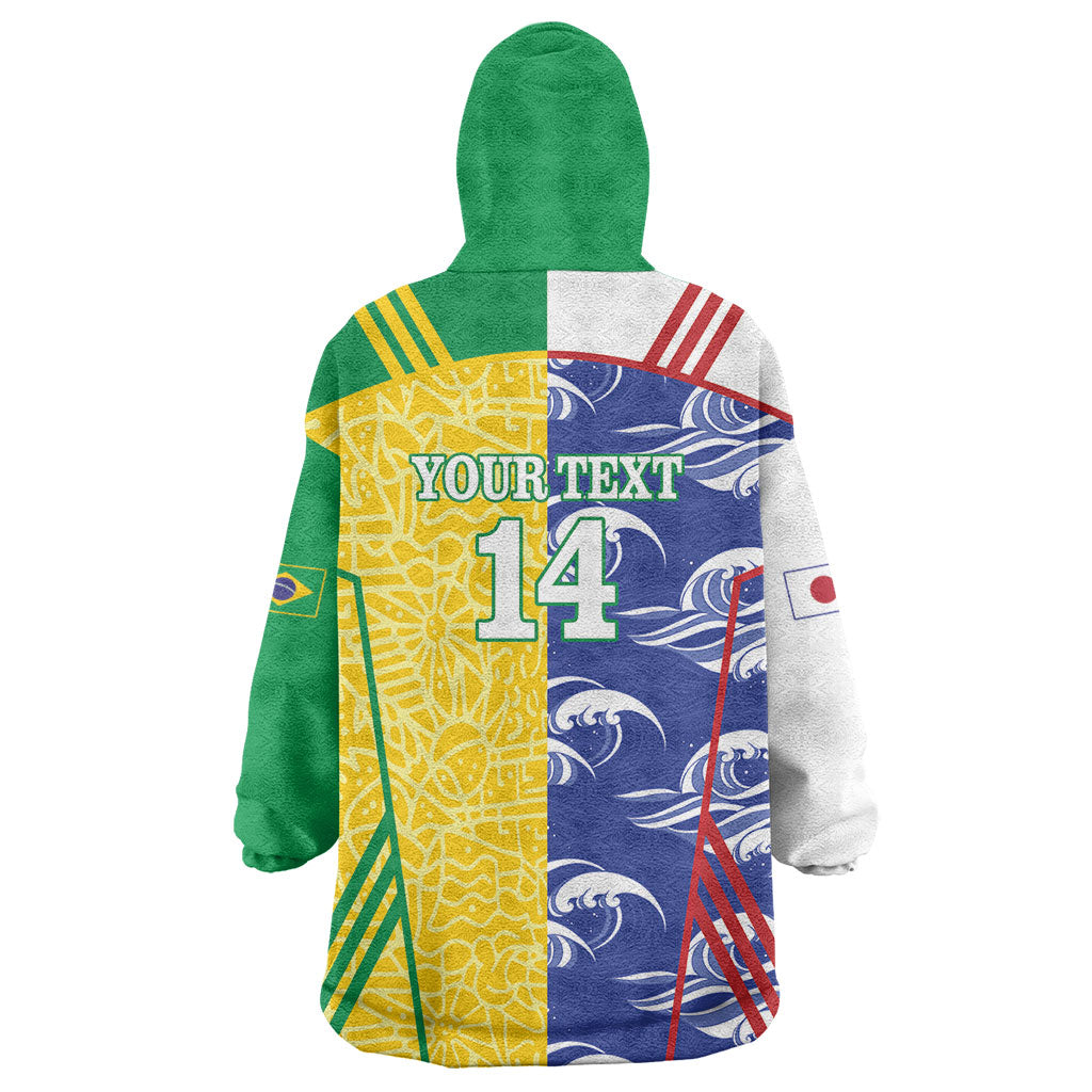 Custom Brazil and Japan Football 2026 Wearable Blanket Hoodie Selecao Samurai Blue Together