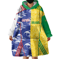 Custom Brazil and Japan Football 2026 Wearable Blanket Hoodie Selecao Samurai Blue Together