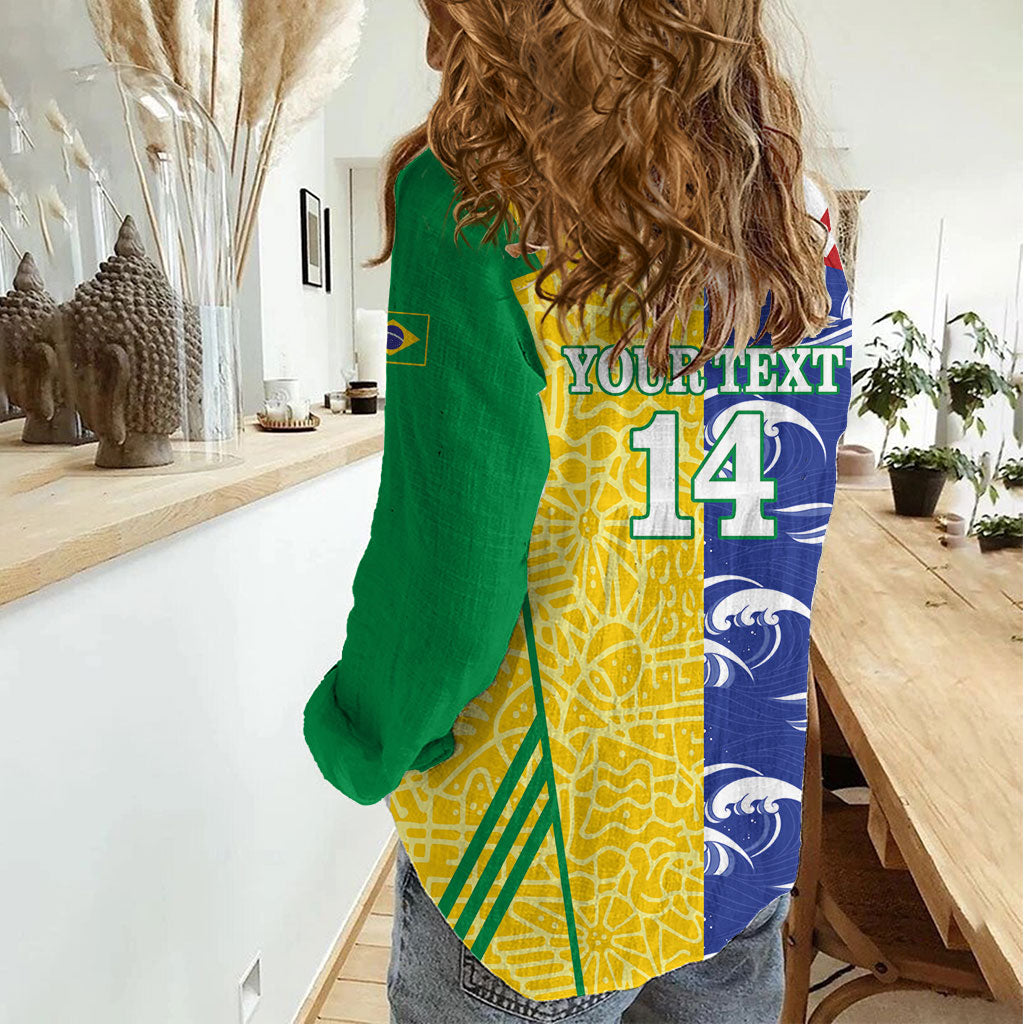 Custom Brazil and Japan Football 2026 Women Casual Shirt Selecao Samurai Blue Together