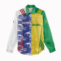 Custom Brazil and Japan Football 2026 Women Casual Shirt Selecao Samurai Blue Together
