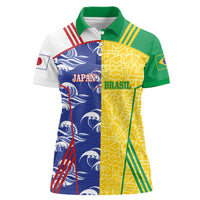 Custom Brazil and Japan Football 2026 Women Polo Shirt Selecao Samurai Blue Together