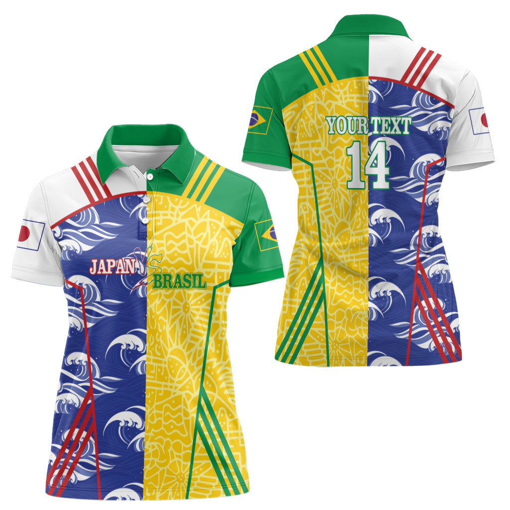 Custom Brazil and Japan Football 2026 Women Polo Shirt Selecao Samurai Blue Together