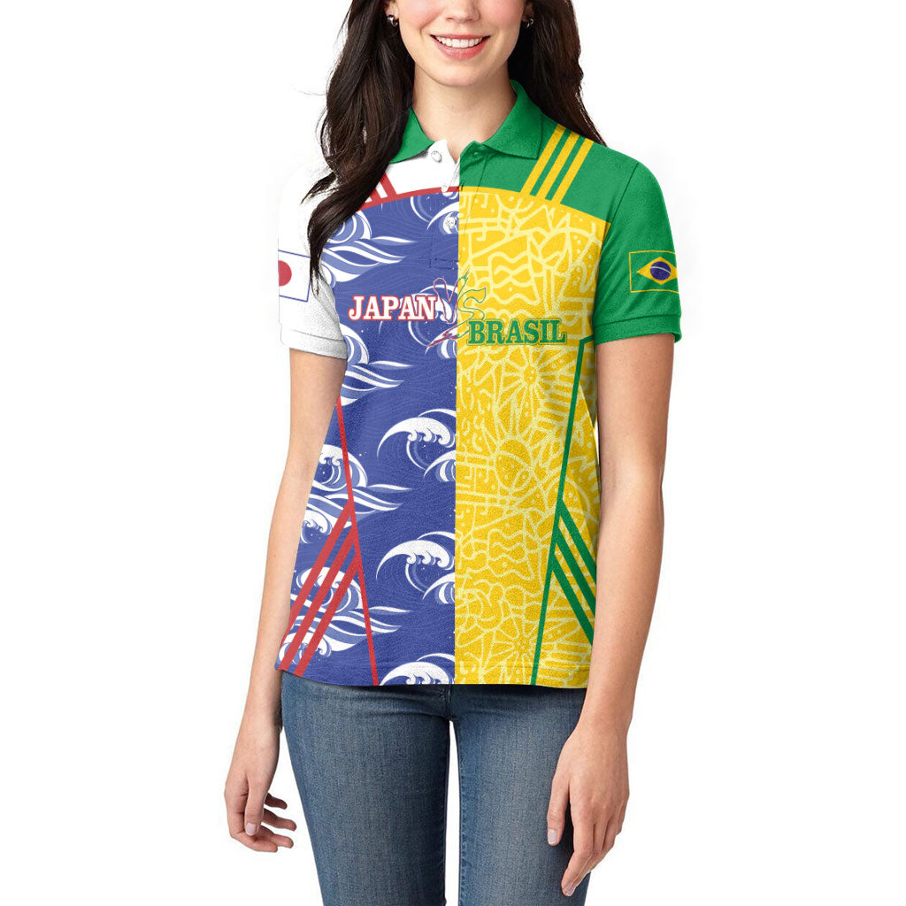 Custom Brazil and Japan Football 2026 Women Polo Shirt Selecao Samurai Blue Together