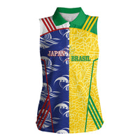 Custom Brazil and Japan Football 2026 Women Sleeveless Polo Shirt Selecao Samurai Blue Together