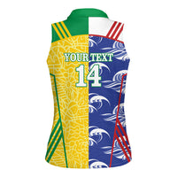 Custom Brazil and Japan Football 2026 Women Sleeveless Polo Shirt Selecao Samurai Blue Together