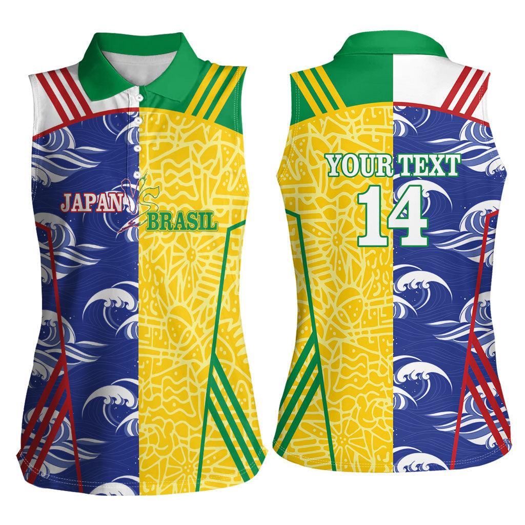 Custom Brazil and Japan Football 2026 Women Sleeveless Polo Shirt Selecao Samurai Blue Together