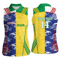 Custom Brazil and Japan Football 2026 Women Sleeveless Polo Shirt Selecao Samurai Blue Together