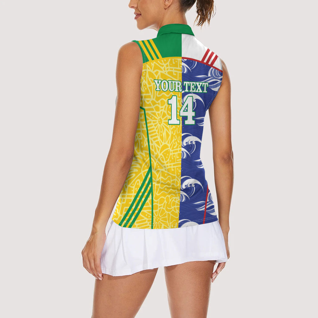 Custom Brazil and Japan Football 2026 Women Sleeveless Polo Shirt Selecao Samurai Blue Together