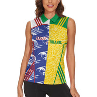 Custom Brazil and Japan Football 2026 Women Sleeveless Polo Shirt Selecao Samurai Blue Together