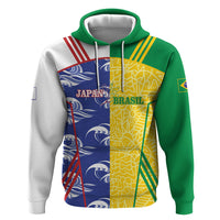 Custom Brazil and Japan Football 2026 Zip Hoodie Selecao Samurai Blue Together