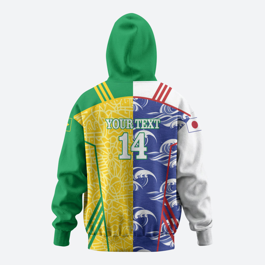 Custom Brazil and Japan Football 2026 Zip Hoodie Selecao Samurai Blue Together