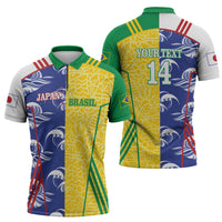 Custom Brazil and Japan Football 2026 Zipper Polo Shirt Selecao Samurai Blue Together