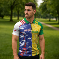 Custom Brazil and Japan Football 2026 Zipper Polo Shirt Selecao Samurai Blue Together
