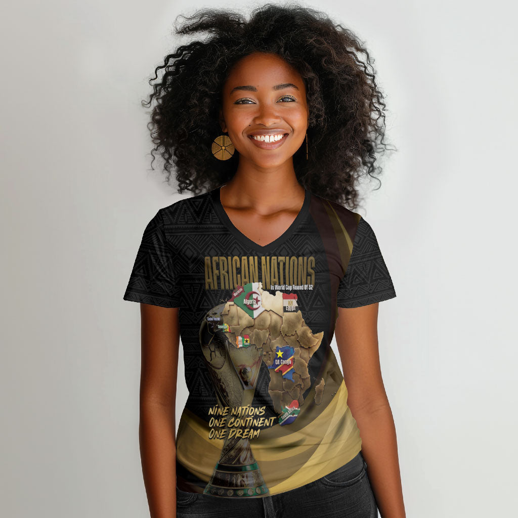 African Nations 2026 World Football Custom Women V-Neck T-Shirt We All Make History
