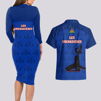 Haiti Football Couples Matching Long Sleeve Bodycon Dress and Hawaiian Shirt Les Grenadieres 2023 World Cup Blue Version - Wonder Print Shop
