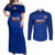 Haiti Football Couples Matching Off Shoulder Maxi Dress and Long Sleeve Button Shirts Les Grenadieres 2023 World Cup Blue Version - Wonder Print Shop