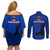 Haiti Football Couples Matching Off Shoulder Short Dress and Long Sleeve Button Shirts Les Grenadieres 2023 World Cup Blue Version - Wonder Print Shop