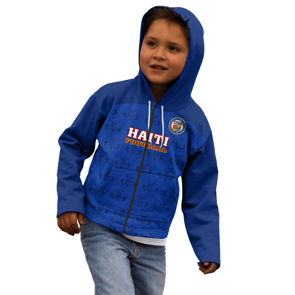 Haiti Football Kid Hoodie Les Grenadieres 2023 World Cup Blue Version - Wonder Print Shop