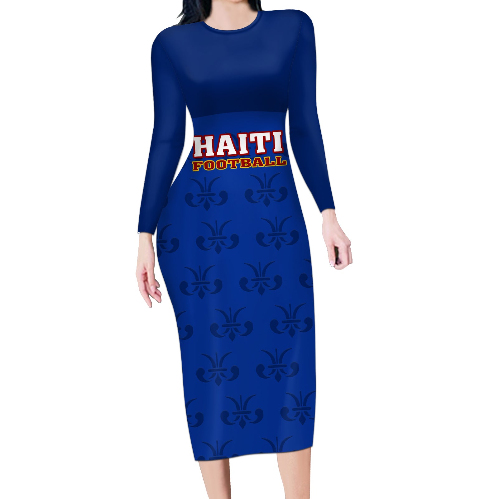 haiti-football-long-sleeve-bodycon-dress-les-grenadieres-2023-world-cup-blue-version