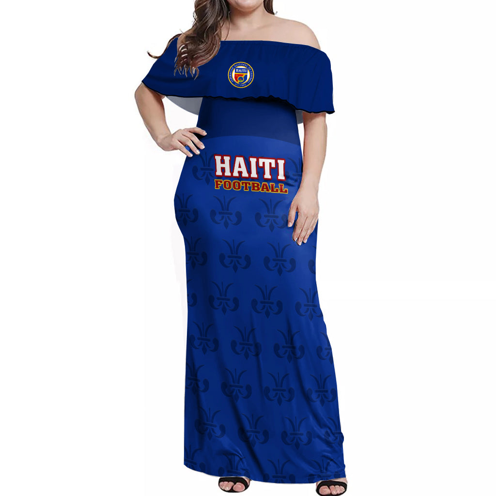 Haiti Football Off Shoulder Maxi Dress Les Grenadieres 2023 World Cup Blue Version - Wonder Print Shop