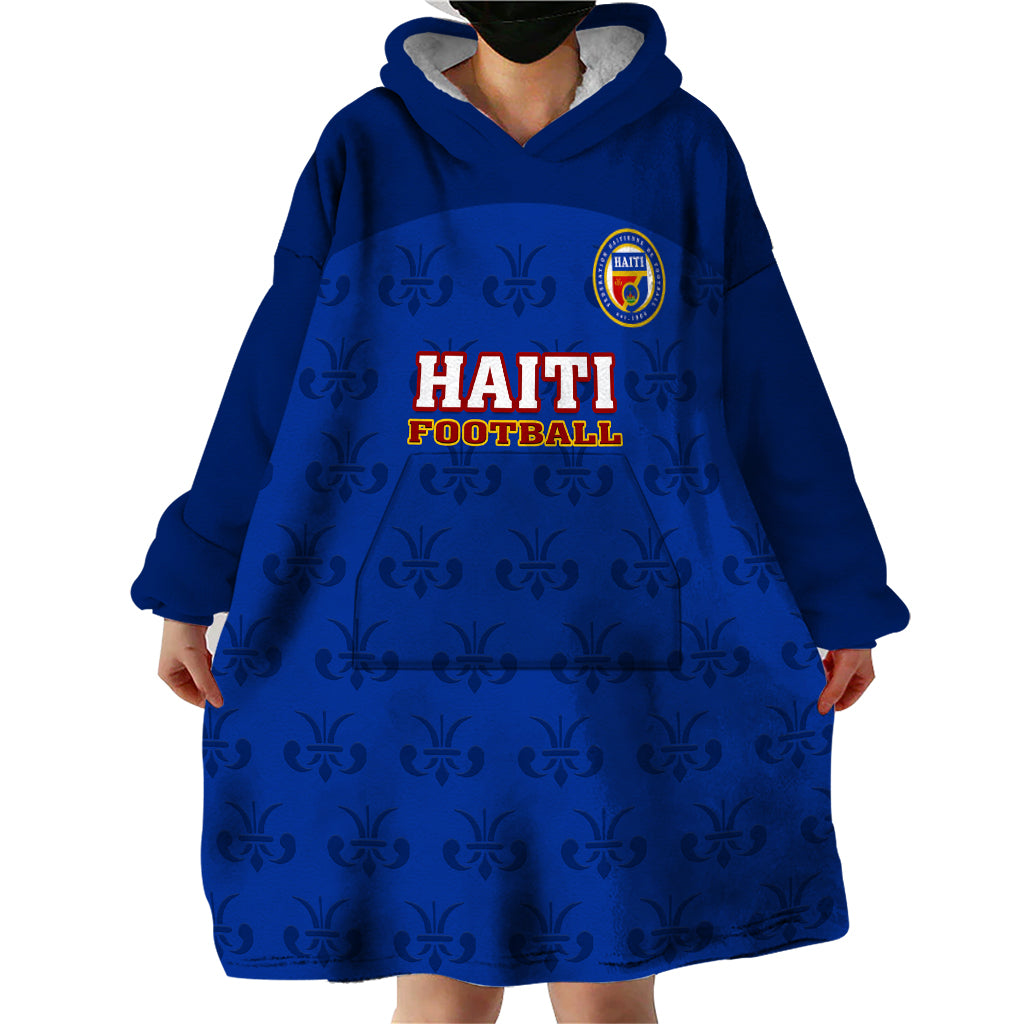 Haiti Football Wearable Blanket Hoodie Les Grenadieres 2023 World Cup Blue Version - Wonder Print Shop