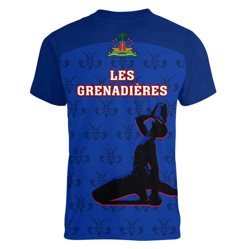 Haiti Football Women V Neck T Shirt Les Grenadieres 2023 World Cup Blue Version - Wonder Print Shop