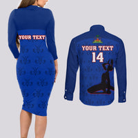 Custom Haiti Football Couples Matching Long Sleeve Bodycon Dress and Long Sleeve Button Shirts Les Grenadieres 2023 World Cup Blue Version - Wonder Print Shop