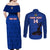 Custom Haiti Football Couples Matching Off Shoulder Maxi Dress and Long Sleeve Button Shirts Les Grenadieres 2023 World Cup Blue Version - Wonder Print Shop