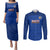 Custom Haiti Football Couples Matching Puletasi Dress and Long Sleeve Button Shirts Les Grenadieres 2023 World Cup Blue Version - Wonder Print Shop