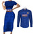 Custom Haiti Football Couples Matching Short Sleeve Bodycon Dress and Long Sleeve Button Shirts Les Grenadieres 2023 World Cup Blue Version - Wonder Print Shop