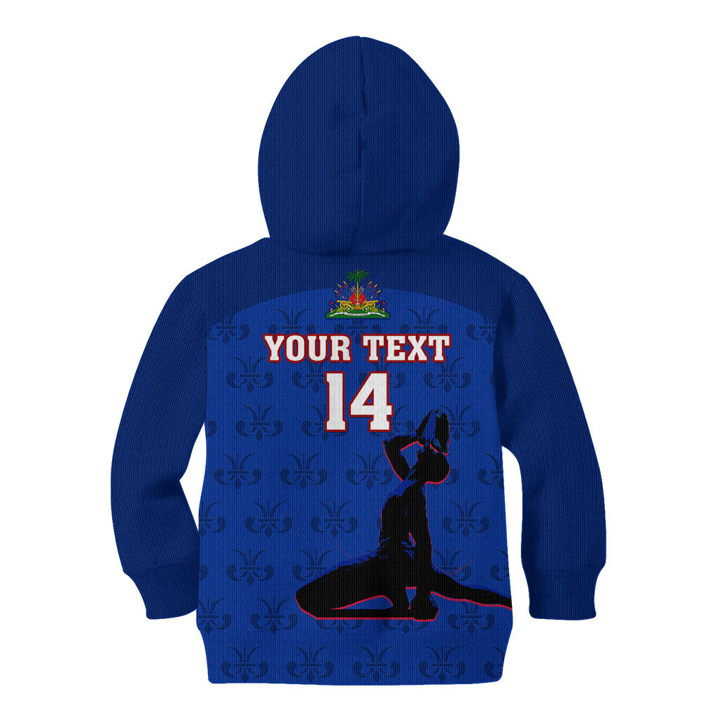 Custom Haiti Football Kid Hoodie Les Grenadieres 2023 World Cup Blue Version - Wonder Print Shop
