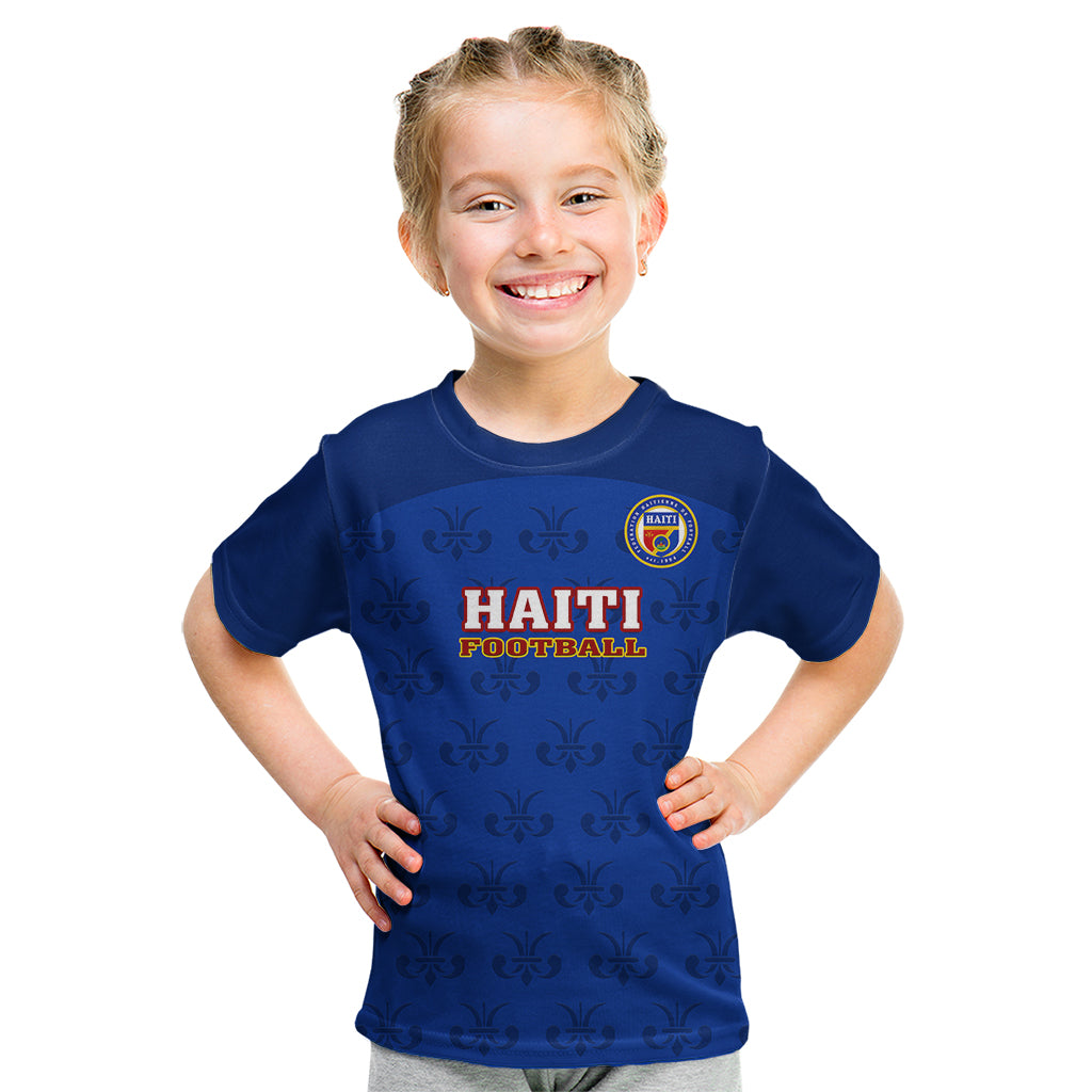 Custom Haiti Football Kid T Shirt Les Grenadieres 2023 World Cup Blue Version - Wonder Print Shop