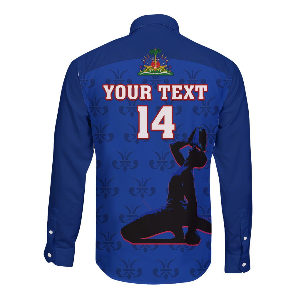 Custom Haiti Football Long Sleeve Button Shirt Les Grenadieres 2023 World Cup Blue Version - Wonder Print Shop