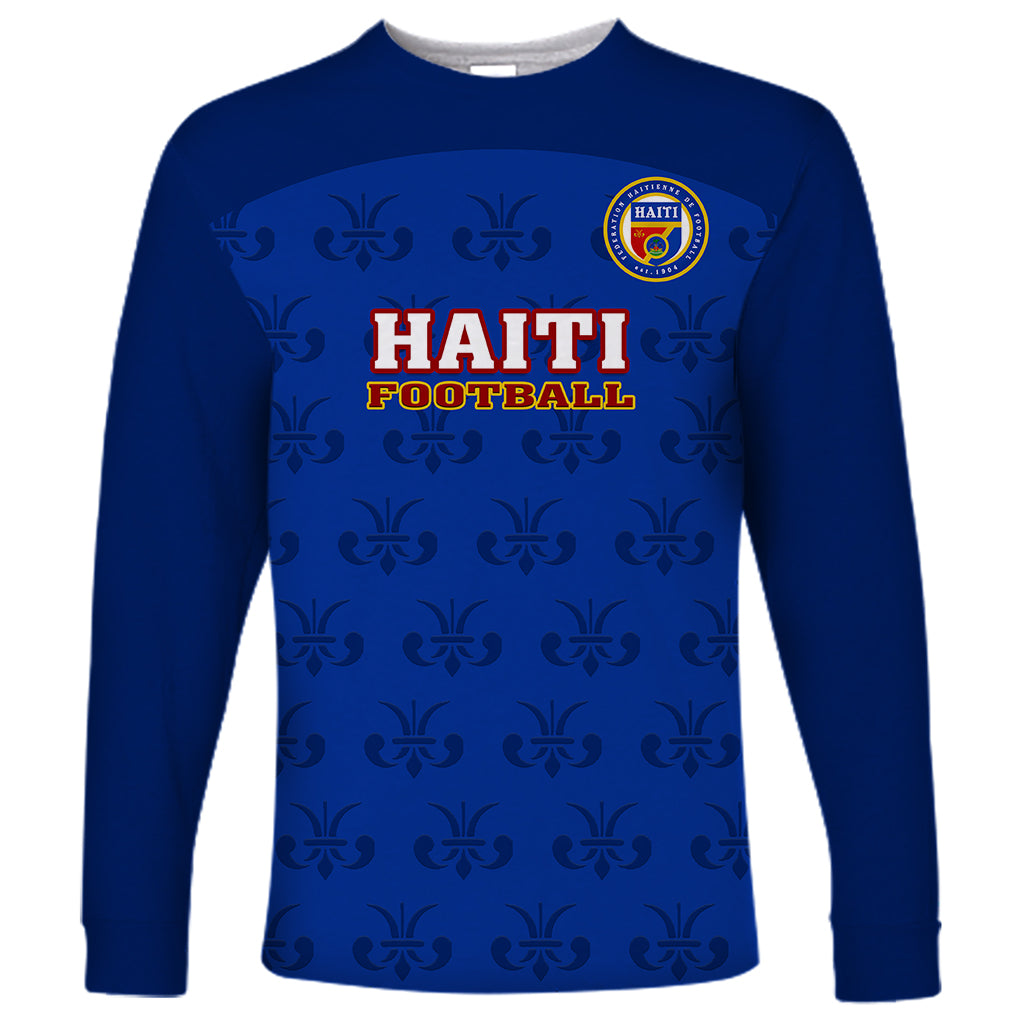 Custom Haiti Football Long Sleeve Shirt Les Grenadieres 2023 World Cup Blue Version - Wonder Print Shop