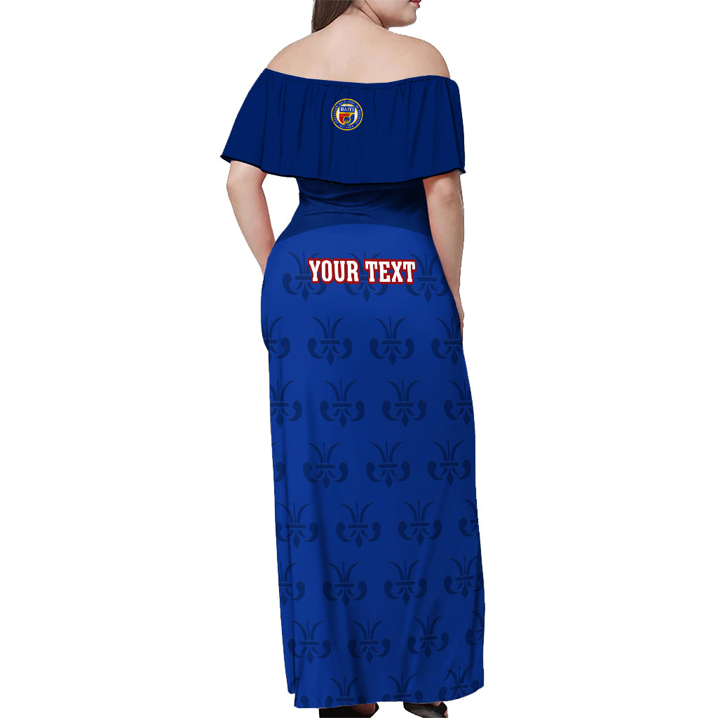 Custom Haiti Football Off Shoulder Maxi Dress Les Grenadieres 2023 World Cup Blue Version - Wonder Print Shop