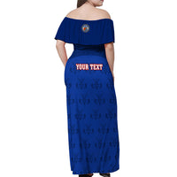 Custom Haiti Football Off Shoulder Maxi Dress Les Grenadieres 2023 World Cup Blue Version - Wonder Print Shop