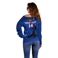 Custom Haiti Football Off Shoulder Sweater Les Grenadieres 2023 World Cup Blue Version - Wonder Print Shop