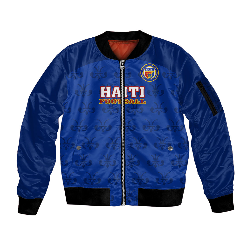 Custom Haiti Football Sleeve Zip Bomber Jacket Les Grenadieres 2023 World Cup Blue Version - Wonder Print Shop