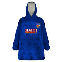 Custom Haiti Football Wearable Blanket Hoodie Les Grenadieres 2023 World Cup Blue Version - Wonder Print Shop
